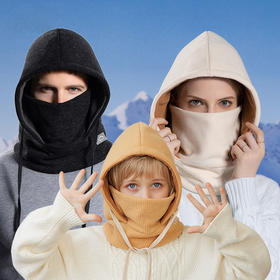 福利款~雀说冬季户外保暖亲子帽子男女骑行滑雪套头帽加绒护脖口罩一体帽AL9620