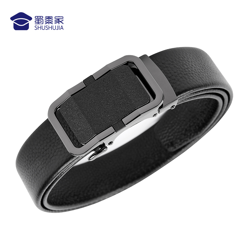 【牛皮自动扣腰带（扣头可定制图案）】男士自动扣快速穿脱腰带皮带 头层牛皮裤带柔韧耐折防断耐用