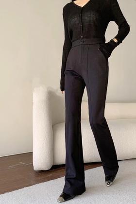 ANSUABEL 黑色弹力喇叭长裤 17678