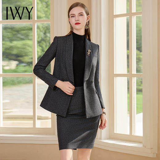 IWY/秋冬款西装套裙女加厚羊毛职业裙装时尚售楼部工作服CS1907 商品图2
