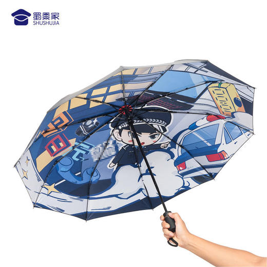 【今日无J自动伞】一键开收伞 不伤手 晴雨两用反向伞 原创今日无J图案  黑胶面料 商品图4