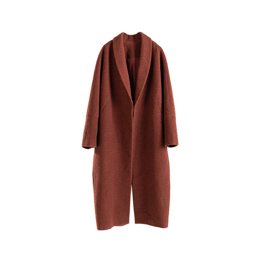 绽放870朵/典雅暗红色超柔羊毛纱线大翻领蝙蝠袖气质大衣毛呢外套 商品图3