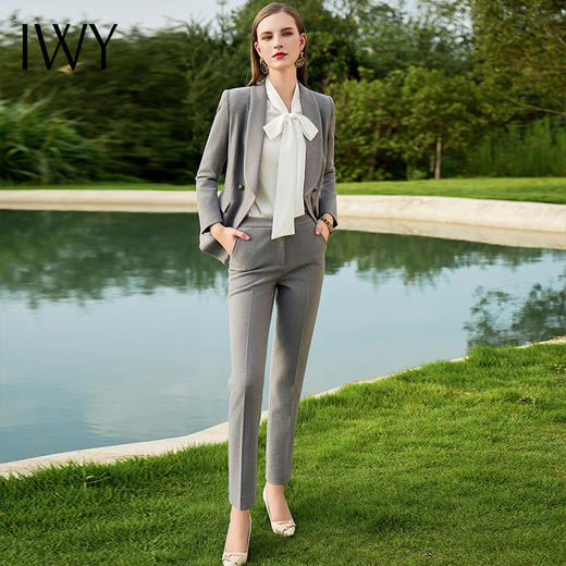 IWY/高级感加厚灰色西装套装女修身时尚英伦风面试正装商务经理工作服CP1473 商品图2
