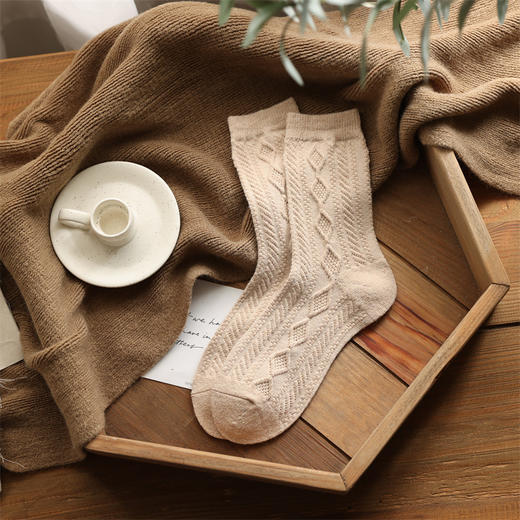 Basic life日系复古小熊中筒袜  加厚保暖羊毛袜 家居袜 商品图7