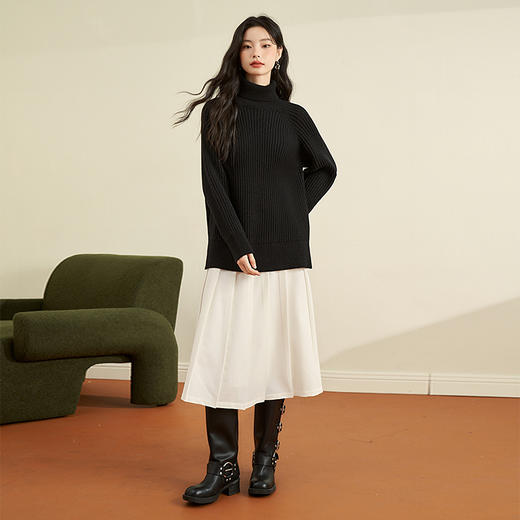 西遇韩系加厚高领毛衣女2023秋冬新款竖条慵懒风宽松打底针织衫D2532568 商品图1