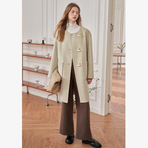 西遇日系毛呢外套女秋冬新款高级感牛角扣小个子学院风大衣D0038379 商品图1