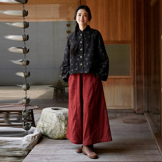 绽放852朵/红桦色亚麻复合棉轻盈防风保暖立体拼缝文艺洒脱棉裤女 商品图2