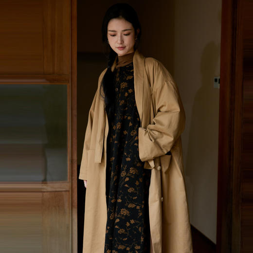 绽放879朵/咖色花朵枝丫提花优雅文艺连衣裙加厚羊毛棉无袖背心裙 商品图2