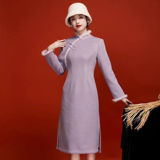 冬季新款，中国风日常改良旗袍毛呢连衣裙OY-230582 商品图2