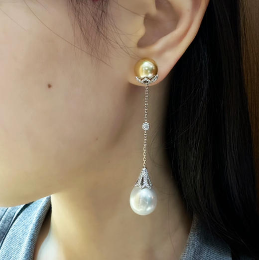 CHIC系列 18K镶钻石、南洋珍珠和爱迪生珍珠 耳坠 商品图4
