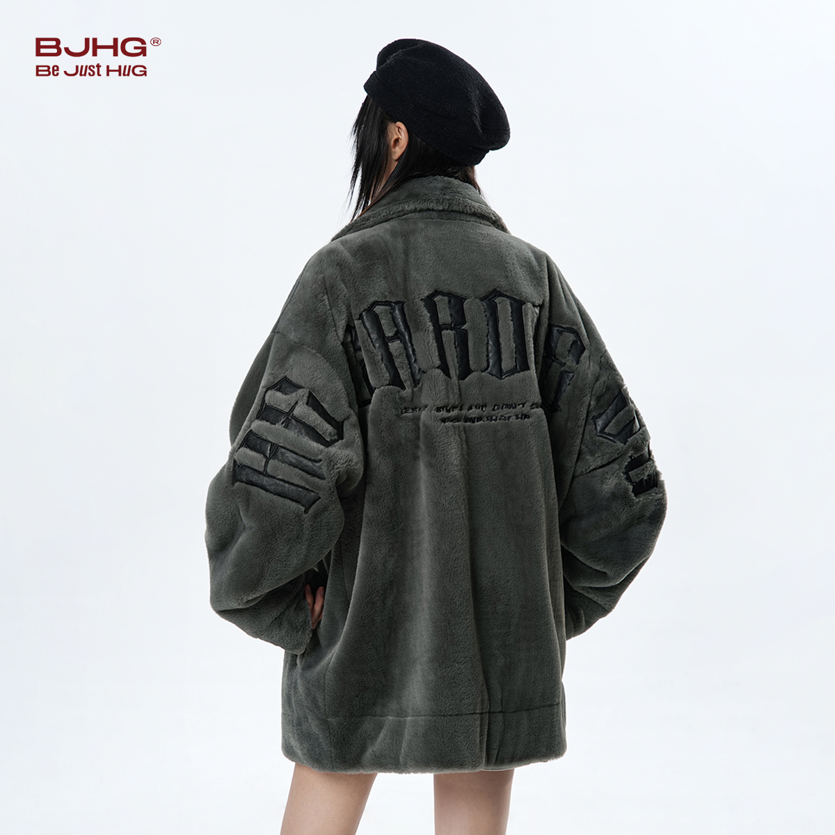 BJHG不计后果美式加厚立领棉服男款冬季潮牌仿兔绒宽松棉衣外套女