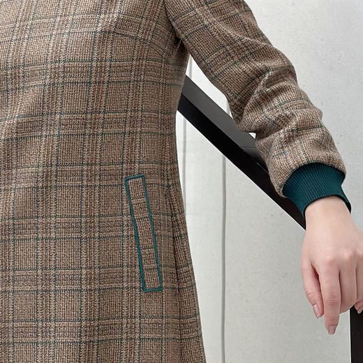 圣三利女装  时尚休闲格纹罗纹领羊毛连衣裙SL121L07 商品图3