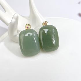 18K和田玉吊坠-且末蓝竹叶扣无事牌