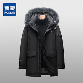 【白鹅绒 银貉子毛领】罗蒙秋冬男装羽绒服高充绒两穿中长款男士羽绒服