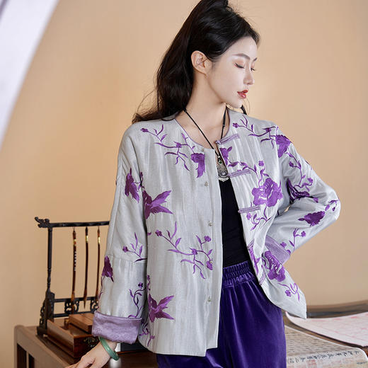 新中式复古国风，改良式唐装棉衣禅意国潮刺绣宽松款民族风外套OG-9590 商品图0