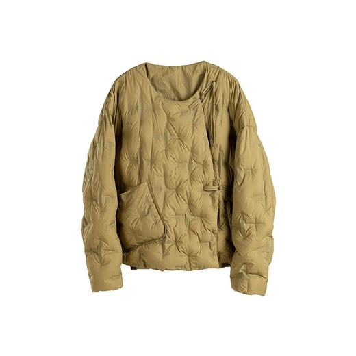 绽放786朵/新中式盘扣系带绗缝不对称圆领咖啡色轻薄短款羽绒服 商品图3