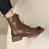 阿么手工女鞋真皮绑带马丁靴粗跟4.5CM百搭英伦风复古时尚短靴女 商品缩略图1