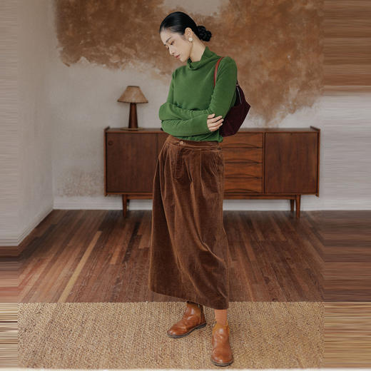 绽放877朵/高级复古文艺光泽感细腻灯芯绒捏褶显瘦双层加厚半身裙 商品图2