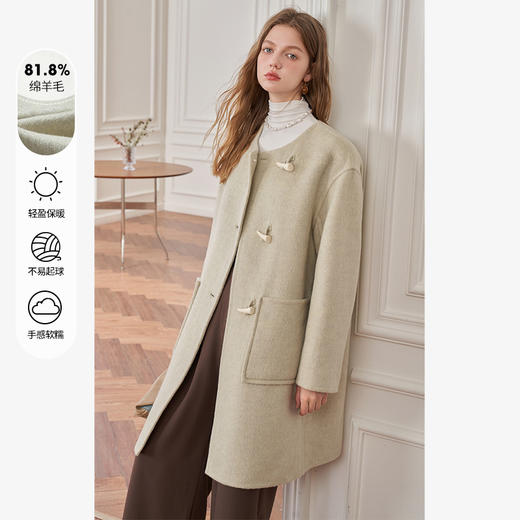 西遇日系毛呢外套女秋冬新款高级感牛角扣小个子学院风大衣D0038379 商品图0