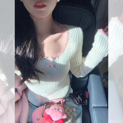 <曾小咸推荐>【纯欲辣妹】杏色大圆领打底衫 商品图0