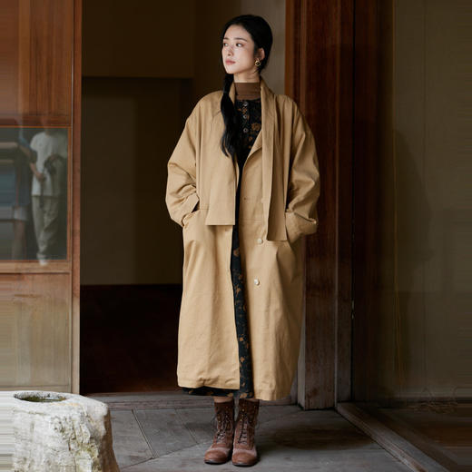 绽放844朵/软壳宇航绒棉服卡其色自发热棉服长款围巾领型风衣外套 商品图2