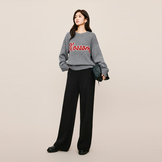 【严选】伊芙丽冬休闲坑条阔腿裤1EA952511 商品图1