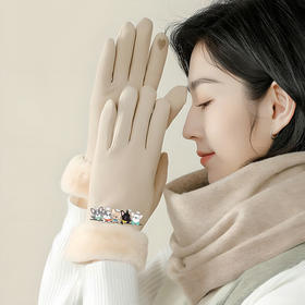 男女款德绒手套、加绒保暖防水滑雪手套、防寒五指手套、运动骑行手套