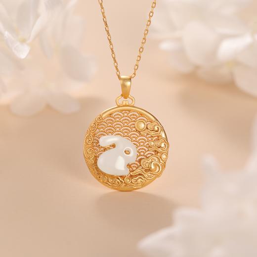 沐银时代中国风和田玉祥云玉兔镂空项链 TJ-B922+红玉髓蛋面项链TJ-MN016 商品图0