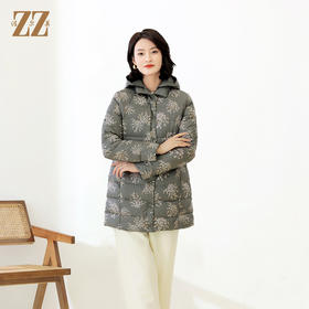 佐尔美冬季新款 时尚连帽双面穿花纹图案羽绒服女E14YY22