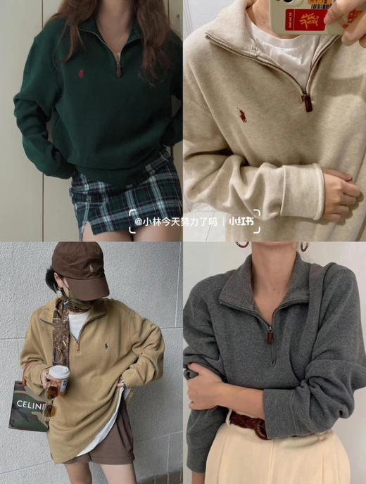 超火！女生穿也超好看~老钱休闲风~RL polo拉夫劳伦男士半拉链棉线翻领针织衫 商品图3