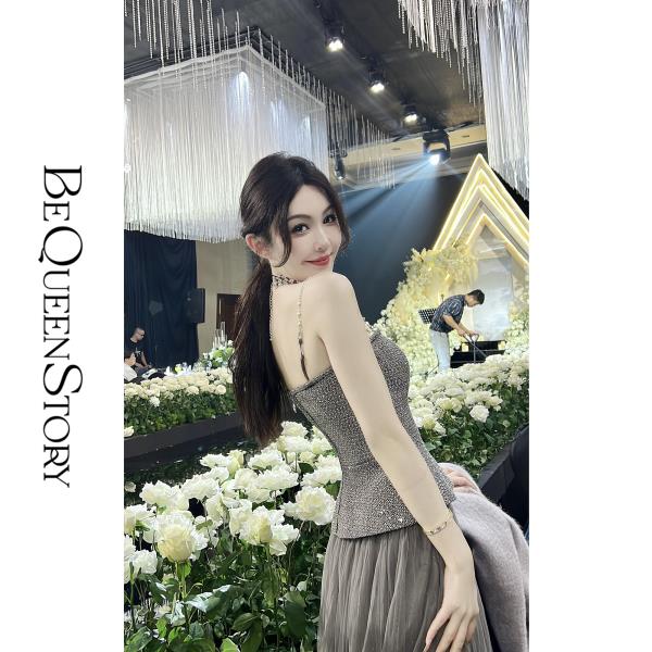 BeQueenStory【昨夜派对】烫钻抹胸50羊毛高奢小香风收腰百搭吊带