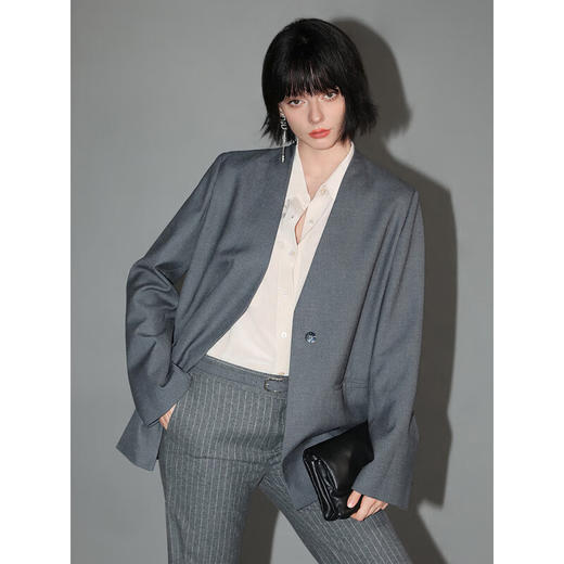 COCOBELLA简约气质裸领精纺西装通勤职业一粒扣西服外套SI69 商品图4