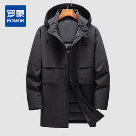 【85鸭绒】罗蒙秋冬中长款羽绒服外套男士休闲可拆卸帽子保暖羽绒服男外套