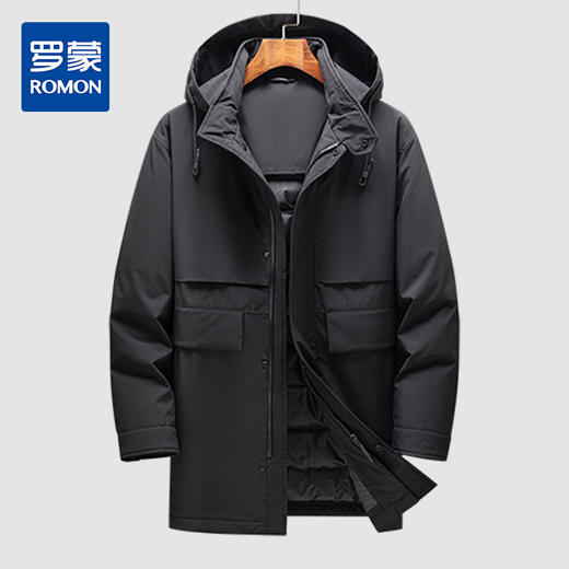 【85鸭绒】罗蒙秋冬中长款羽绒服外套男士休闲可拆卸帽子保暖羽绒服男外套 商品图0