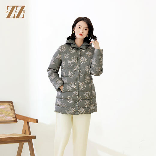 佐尔美冬季新款 时尚连帽双面穿花纹图案羽绒服女E14YY22 商品图3