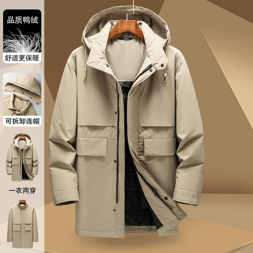 【85鸭绒】罗蒙秋冬中长款羽绒服外套男士休闲可拆卸帽子保暖羽绒服男外套 商品图4