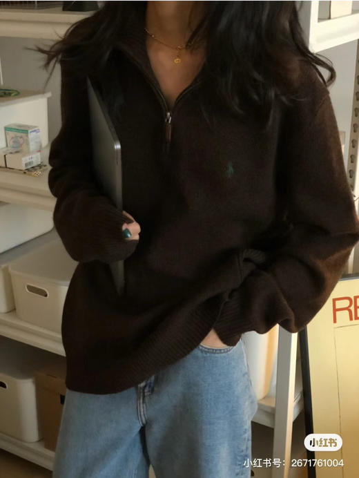 超火！女生穿也超好看~老钱休闲风~RL polo拉夫劳伦男士半拉链棉线翻领针织衫 商品图8