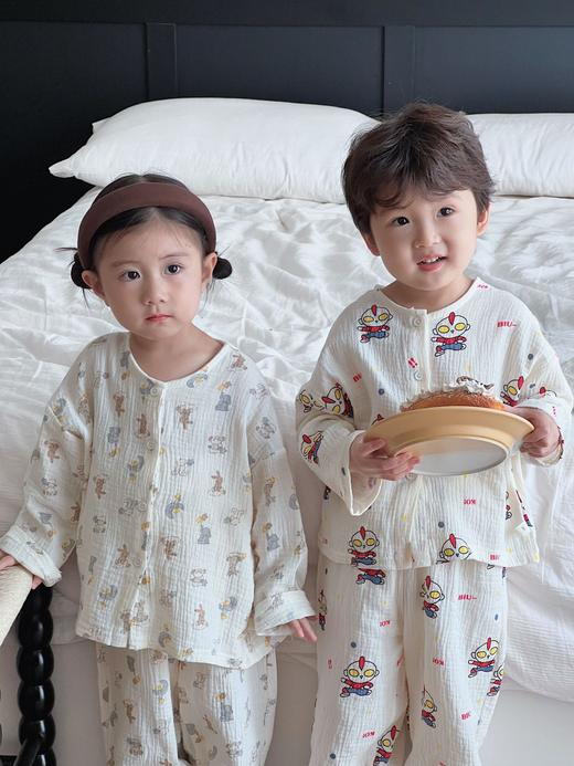 【YW】无忧购儿童韩版ins长袖棉纱家居服套装(截单后7天发货) 商品图1