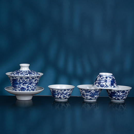 青花莲凤报喜5头茶具 商品图5