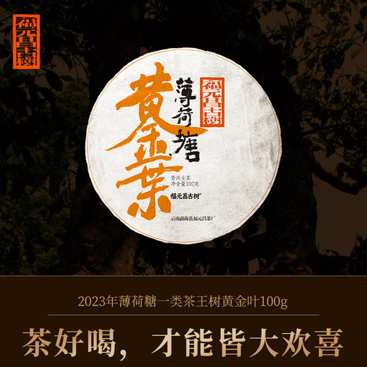 【福元昌古树】2023年薄荷塘一类茶王树黄金叶100g生饼 商品图0