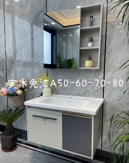 HT浴室柜 A50-80 配陶瓷盆 商品图0