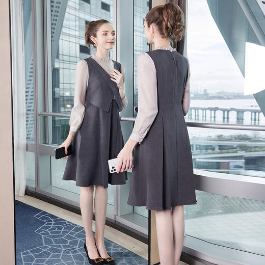 奢姿2025秋季新款时尚简约大码女装胖妹妹木耳边领口设计连衣裙9933860177 商品图0