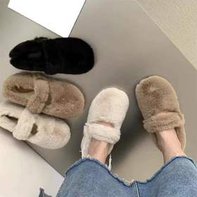 【舒适轻盈！一脚蹬上便美梦满满】白色玛丽珍毛毛鞋女冬外穿2022年新款冬天加绒软底一脚蹬豆豆棉鞋，温柔细腻的外观与软底设计相映成趣，走路都能感受棉花般的亲密贴合。ry