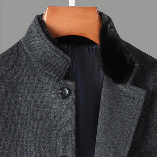 【100绵羊毛 水貂毛领】罗蒙秋冬男装毛呢大衣男士中长款立领羊毛大衣爸爸装男士呢子外套30W2331 商品图2