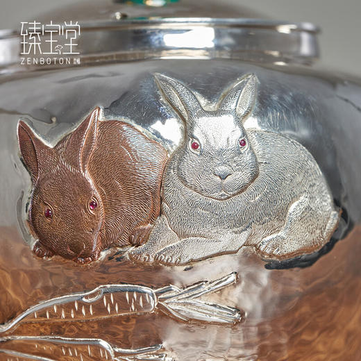 臻宝堂银壶9999纯银泡茶壶臻宝堂-掇只双兔（200ml） 商品图2