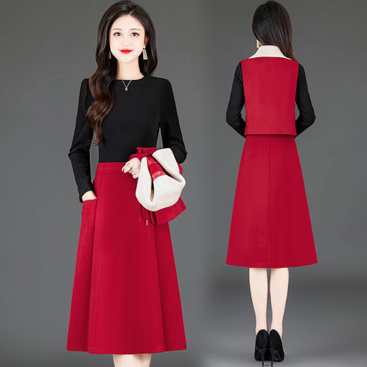 QYM M38Q36 -Y时尚气质拼结马甲套装连衣裙两件套 商品图2