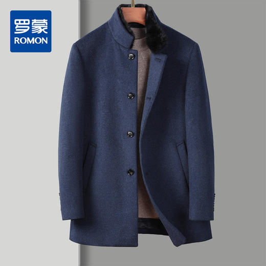 30W2330【100绵羊毛 水貂毛领】罗蒙秋冬男装毛呢大衣男士可脱卸毛领羊毛大衣男羊毛呢子外套 商品图0