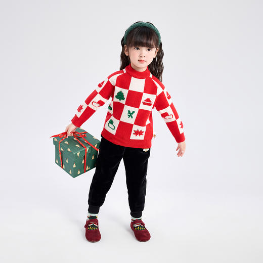 笛莎Deesha 童装女童长裤2023冬季加厚圣诞款羊羔绒束脚裤 商品图2