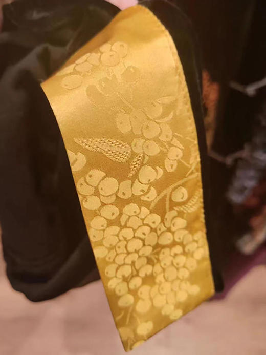 盛唐牡丹|黑色丝绒松紧腰女裤 明黄色裤脚口 商品图1