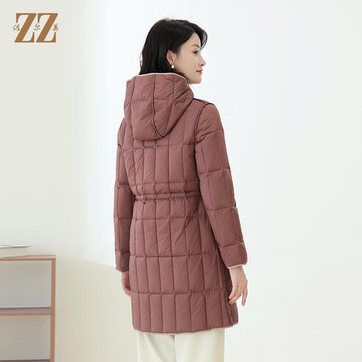 佐尔美冬季新款 简约时尚双面穿中长款连帽羽绒服女E14YY13 商品图4